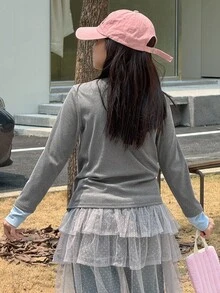 DAZY Tween Girls Round Neck Knit 2 In 1 T-Shirt Fall,Winter