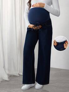 SHEIN Adjustable Waist Loose Maternity Jeans, Casual For Autumn