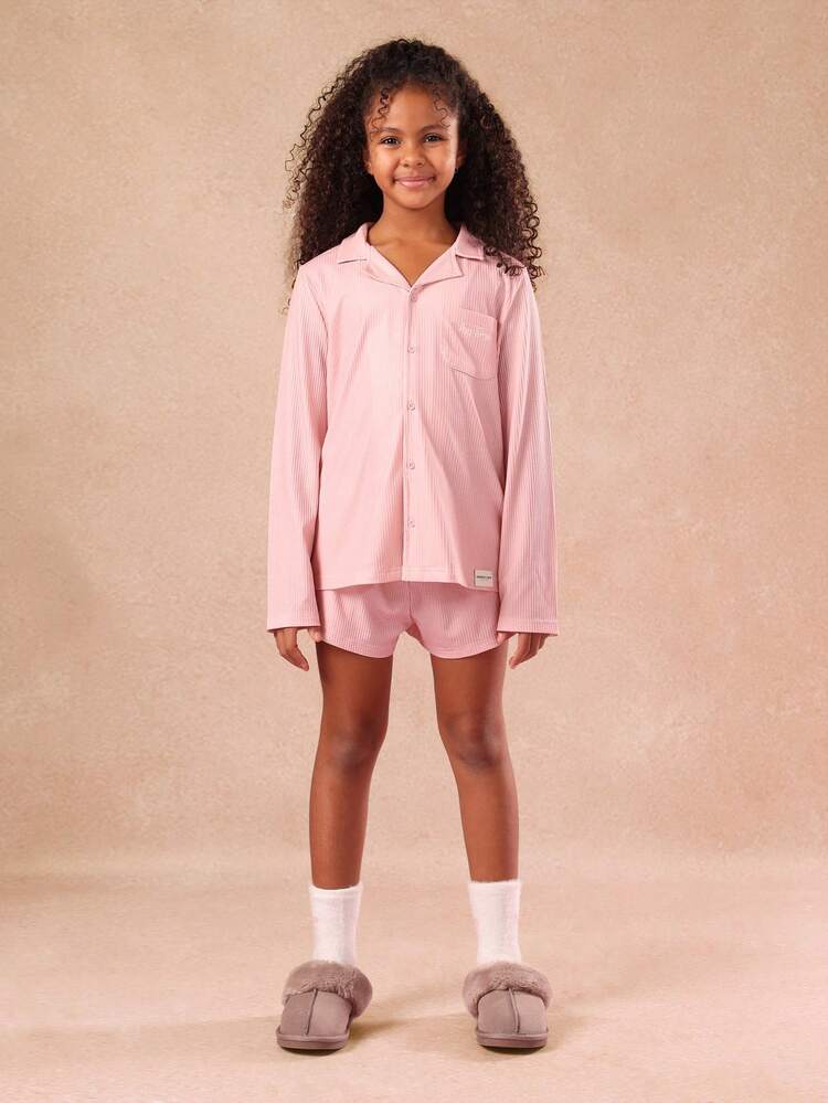 Ensemble pyjama côtelé à col boutonné et short
