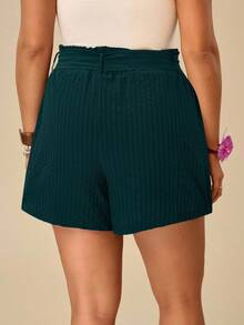 SHEIN VCAY Pantalones cortos casuales sueltos de mujer de talla grande con lazo en la cintura, bucle y costillas de unicolor - Agua verde azul - Ver 2