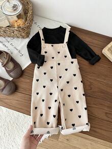 Set 2 buc. pantaloni sport pentru bebeluși, casual, confortabili, versatili, drăguți, cu buline, cu bretele, reglabili, + top cu mânecă lungă, lejer, cu guler înalt, căptușit termic, gros și călduros, pentru iarnă și toamnă - Multicolor - Vizualizare 6