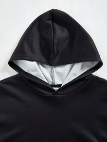 SHEIN 秋冬休闲宽松连帽长袖青少年男童卫衣 - 黑色 - 查看 3