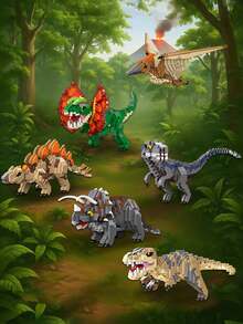 1500-PCS Jurassic - Era Dinosaur DIY 3D Assembly Creative And Educational Stress - Relieving Building Block Model Ornament – Velociraptor, Tyrannosaurus Rex And Cartoon Dinosaur; Indoor Home Decor; Ideal Festival Or Birthday Gift For Dinosaur Lovers - Multicolor - View 11