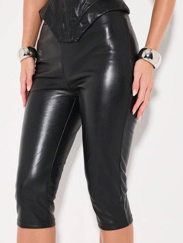 KIZN High Waisted Faux Leather Capri Leggings