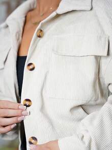 SAYEHFBABY 女士春秋休闲纯色短款夹克 - 杏色 - 查看 3