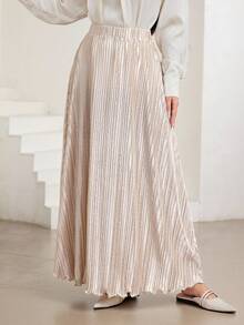 Veilorie 优雅法式褶皱高端飘逸A字长裙 - 卡其色 - 查看 1