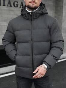 Manfinity CasualCool Giacca a vento con cappuccio, manica lunga, chiusura lampo, casual e calda per uomo, giacca invernale da uomo per l'autunno - Grigio Scuro - Visualizzare 6