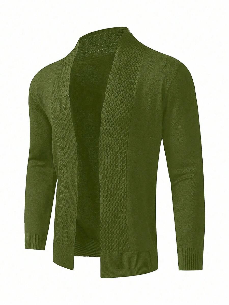 Manfinity Homme Áo khoác cardigan dài tay đa năng, màu trơn, thường ngày cho nam, thu đông - xanh quân đội - Xem 1