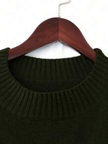 SHEIN LUNE CURVE 大码女式纯色圆领落肩长袖毛衣和阔腿裤休闲套装，秋冬 - 軍綠色 - 查看 5