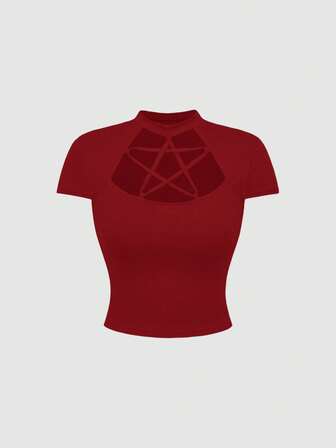T-shirt ajusté à laçage devant en forme d'étoile gothique à cinq branches ajourée