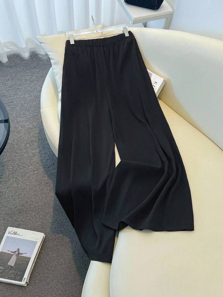 SHEIN Clasi Plus Solid Wide Leg Suit Pants Graduation,Back To School,Teacher Outfits For Women Winter Fall Autumn - Black - View 1