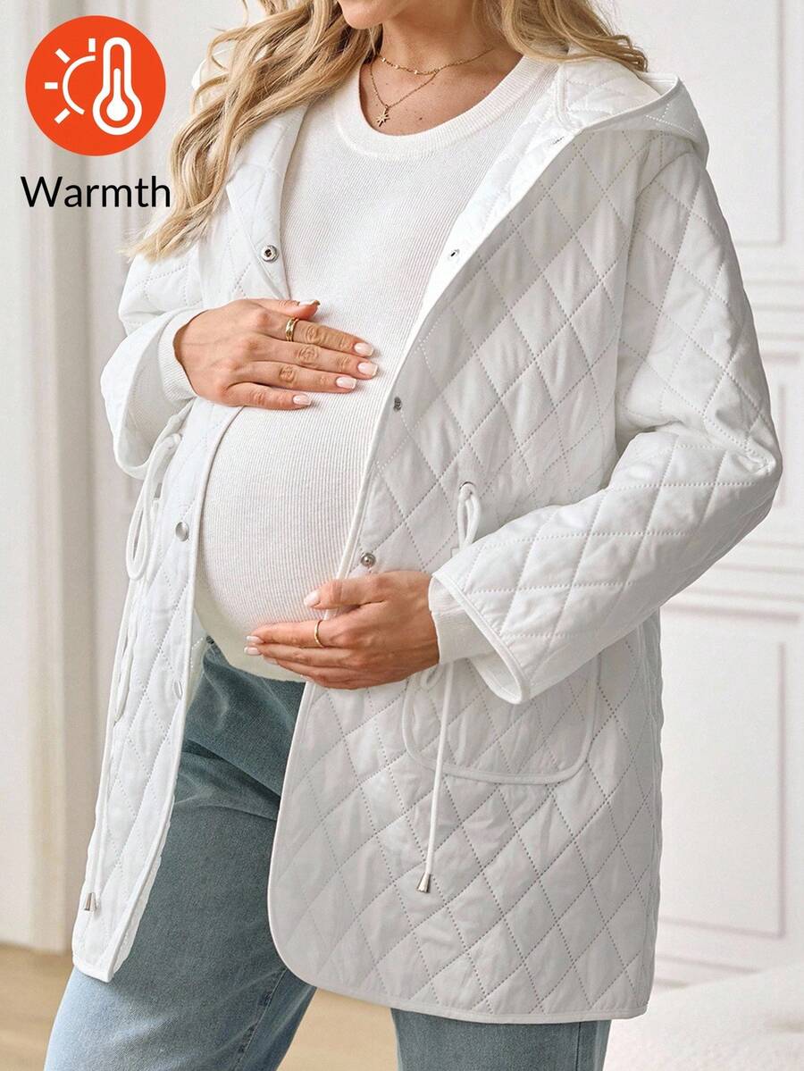 SHEIN Maternity Solid Color Loose Waist Adjustable Hooded Padded Coat