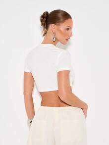 KIZN Cotton Cropped Fitted Short Sleeve Basic Tee Essential Summer Casual Top - White - View 2