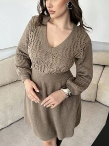 Modelyn 秋冬大码纯色针织休闲连衣裙 - 薄荷綠 - 查看 5