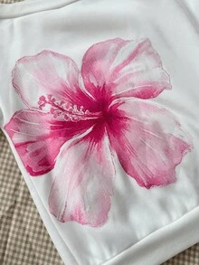 Áo nỉ lót nhiệt dáng rộng vai chéo cho bé gái mùa thu/đông, màu trắng trơn in hoa, trở lại trường - trắng - Xem 7