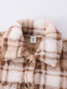Conjunto de 3 piezas de chaqueta corta de peluche con bolsillos falsos, camiseta de tirantes acanalada de unicolor y pantalones slim acampanados para niñas, estilo vintage casual, para otoño/invierno - Caqui - Ver 4