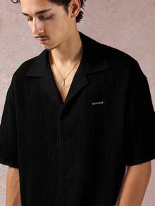 SUMWON Textured Button Down Camp Shirt Short Sleeve Vacation Style Resort Casual Collar Summer Shirt Men Evening Party Collared Bowling Lounge Casual