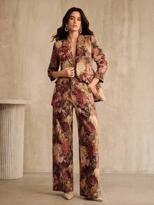 Anewsta Áo khoác blazer dáng cổ điển thanh lịch, chất liệu jacquard ngẫu nhiên, thắt eo, thích hợp cho nữ, thích hợp đi nghỉ mát. - Nhiều màu - Xem 5