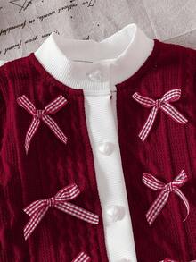 SHEIN 2pcs Baby Girl Christmas Outfit,Red Knitted Long Sleeve Top + Flared Pants Set,Cute White Autumn Casual Family Matching Knitted Fashionable Clothes - Red - View 8