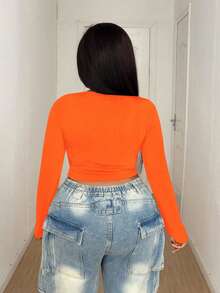 Maweii T-shirt asymétrique à manches longues et croisé sexy pour femmes grandes tailles