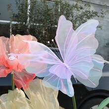 1pc Giant Artificial Flower Yarn Butterfly Poppy Flowers - 50cm/19.69inch Three-Dimensional Butterfly New Marriage Decor For Living Room, Bedroom And Balcony Home Decor Fake Butterfly, Wedding Part Venue Decoration - Multicolor - View 4