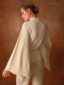 MOTF PREMIUM HIGH NECK BATWING SLEEVE RIBBED KNIT SWEATER TOP - Apricot - View 4