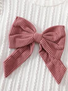 Elladie kids 4-7 anni Ragazze Casual Dolce Bianco Maglia Jacquard Fiocco Decorazione Volant Orlo Manica Lunga Girocollo Top e Rosa Velluto a Coste Vita Elastica Plissettata Gonna, Adatto per Uso Quotidiano, Uscite Casual - Multicolore - Visualizzare 8