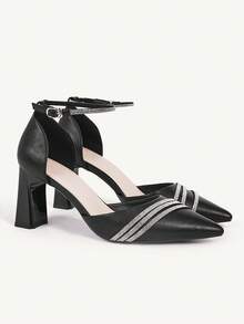 CUCCOO CHICEST Giày cao gót mũi nhọn đính đá Rhinestone, quai ngang mắt cá chân, đế dày, kiểu dáng sang trọng, cao cấp, màu đen cổ điển, thích hợp cho tiệc tùng, những dịp trang trọng, dạ hội - màu đen - Xem 2