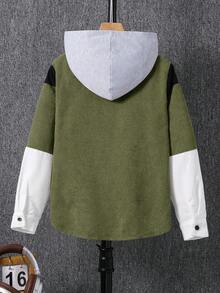 SHEIN Tween Boy's Casual Color Block Patchwork Hoodie Shirt With Pockets, Suitable For Autumn, Spring, Winter, Suitable For Outdoor Play, School, Street Style, Party And Leisure, High Cost-Performance Fall - Army Green - View 3