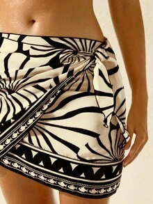 CAJUNI Women's Boho Shell Print Holiday Casual Summer Beach Swimming Wrap Short Swimsuit Skirt Smock, Sarong