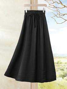 Rusticease Women's Casual Solid Color Long Linen Skirt