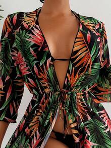 Swim Lushoire Của phụ nữ Kimono Phong cách Che phủ Với Eo Bọc , In ngẫu nhiên - Màu be - Xem 3