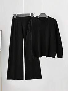 Joress Damski sweter z dzianiny wełnianej w dużym rozmiarze, komplet wypoczynkowy, kolor kawowy