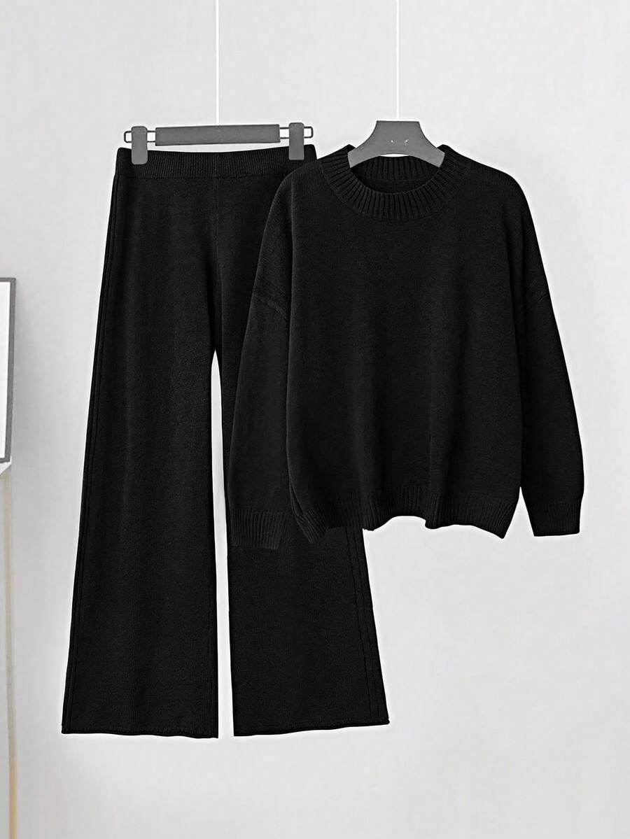 Joress Damski sweter z dzianiny wełnianej w dużym rozmiarze, komplet wypoczynkowy, kolor kawowy