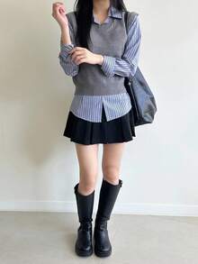 DAZY French Preppy Style Slimming Women's Autumn/Winter Knitted Vest - Grey - View 3