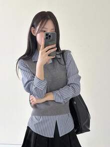 DAZY French Preppy Style Slimming Women's Autumn/Winter Knitted Vest - Grey - View 4