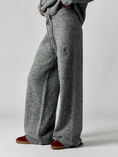 MISSGUIDED 高腰针织衫裤，饰有品牌标志刺绣，秋冬季休闲家居服长裤