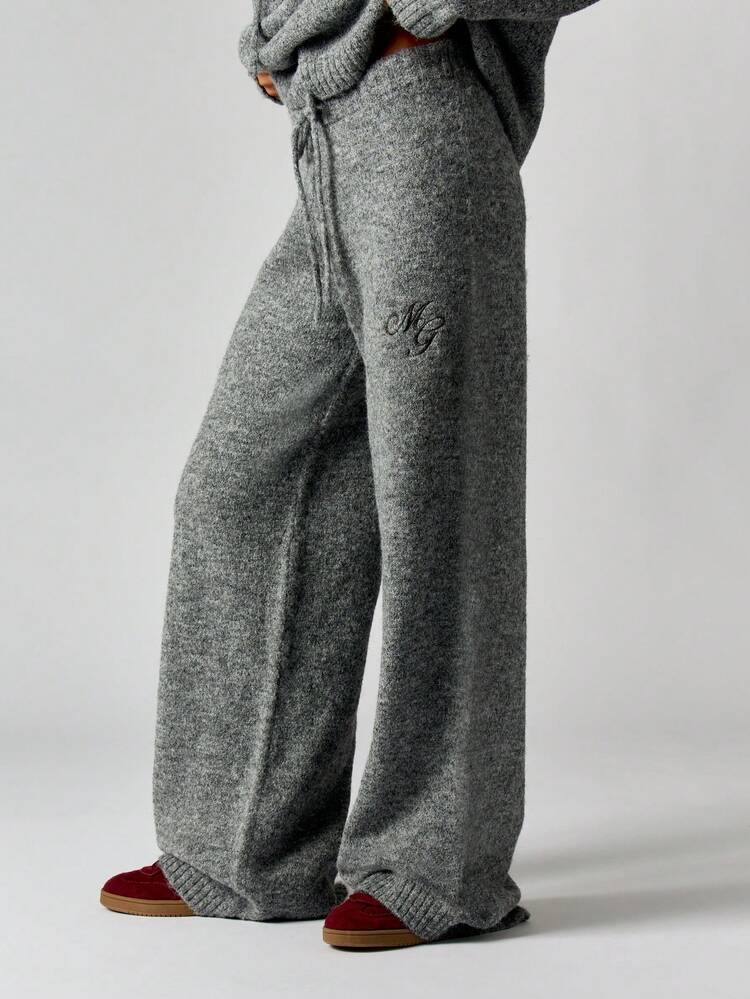 MISSGUIDED High Waisted Knitted Sweater Pants With Logo Embroidery Casual Loungewear Trousers For Fall Winter
