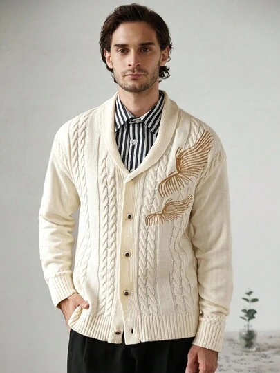 Manfinity CityGents Men's Casual Commuter Embroidered Cardigan, Autumn/Winter