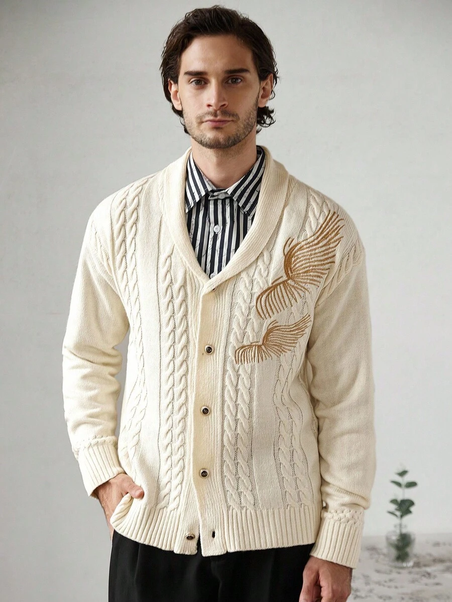 Manfinity CityGents Men's Casual Commuter Embroidered Cardigan, Autumn/Winter