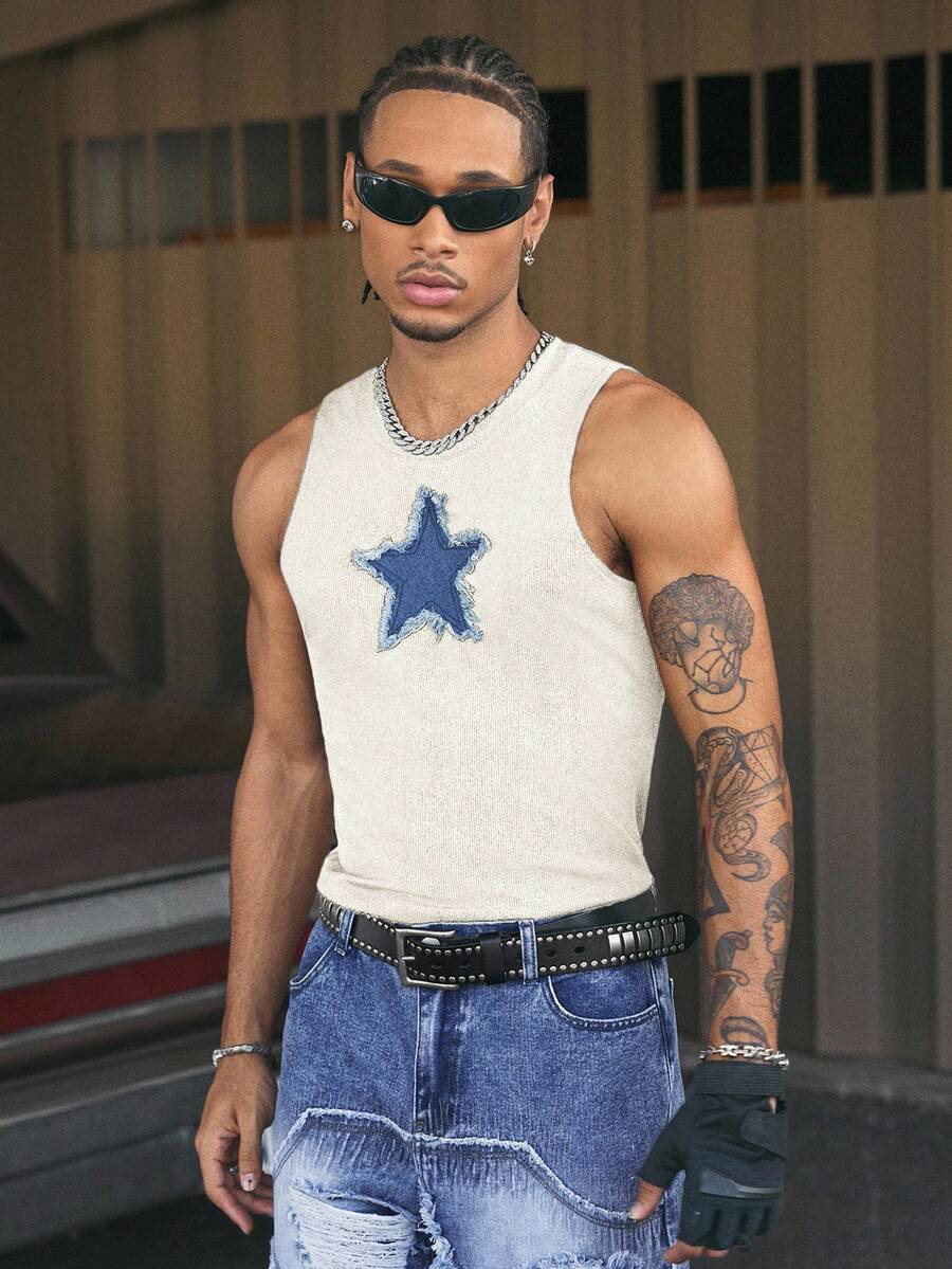 AXEPEAK American Fit 男士黑色紧身无袖运动背心，夏季 - 白色 - 查看 1