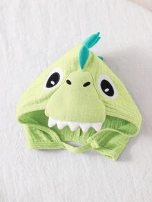 SHEIN 2pcs Baby Boys' Summer Green Cotton Soft Crepe Dinosaur Romper And Dinosaur Hat Set, Cute Style - Green - View 5