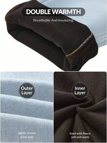 SHEIN PETITE Casual Washed High Waist Thermal Lined Jeans - Blue - View 5