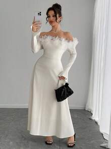 DAZY New Elegant Fitted Off-Shoulder Floral Evening Dress For Women, Autumn/Winter Prom Dress