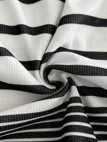 Elaquor Robe décontractée à manches longues, col rond, rayée, avec boutons, pour femmes grandes tailles - Noir et Blanc - Voir 7
