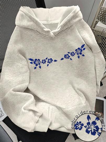 Franclia Women's Floral Embroidery Drop Shoulder Hoodie