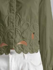 Ontre 2025秋冬女式镂空刺绣下摆短款长袖衬衫，现代优雅都市商务休闲办公装，适合约会、派对、婚礼宾客、生日、万圣节、圣诞节、波西米亚海滩度假等场合。 - 綠色 - 查看 4