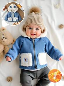 Áo khoác hoodie tai nhung cho bé trai từ 3-24 tháng tuổi có túi lớn, vải nỉ mềm mại, trang phục thời trang cho bé trai sơ sinh, quần áo trẻ em, bộ đồ cho bé trai, áo khoác cho trẻ mới biết đi - Màu xanh lam - Xem 3