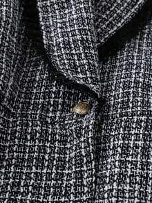 GlowEve CURVE Women's Elegant Lace Trim Shawl Neck Single Button Long Sleeve Jacket + Loose Fit Pants 2 Pieces Set, Plus Size, Autumn/Winter - Black - View 4