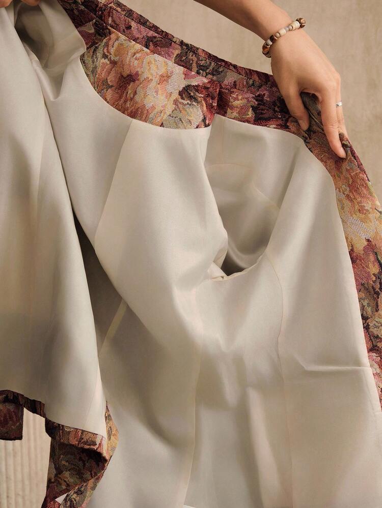 Vintage Elegant Random Jacquard Cinched Waist Jacquard Vacation Blazer Jacket For Women